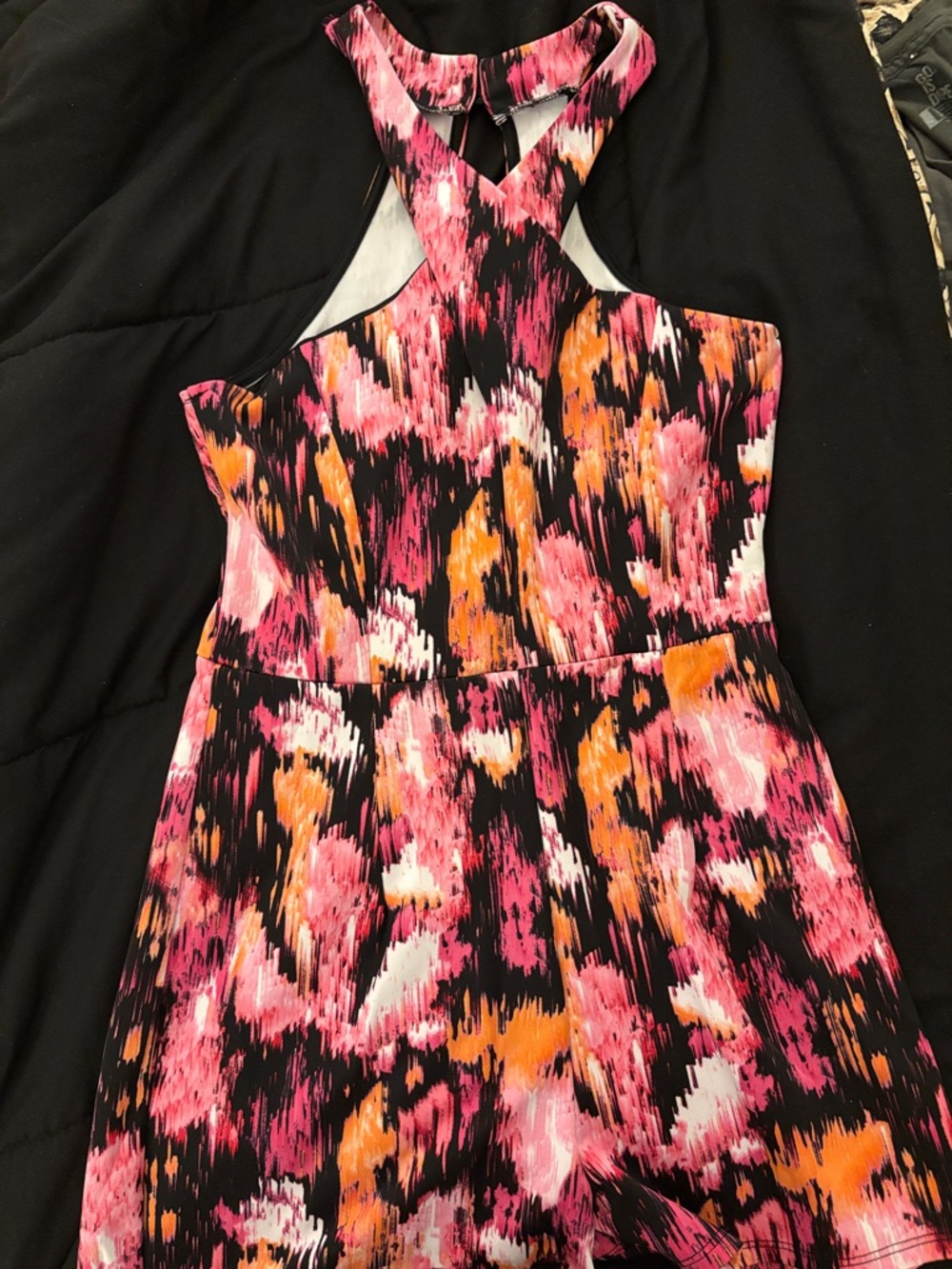 Sleeveless Pink & Orange Print Halter Romper